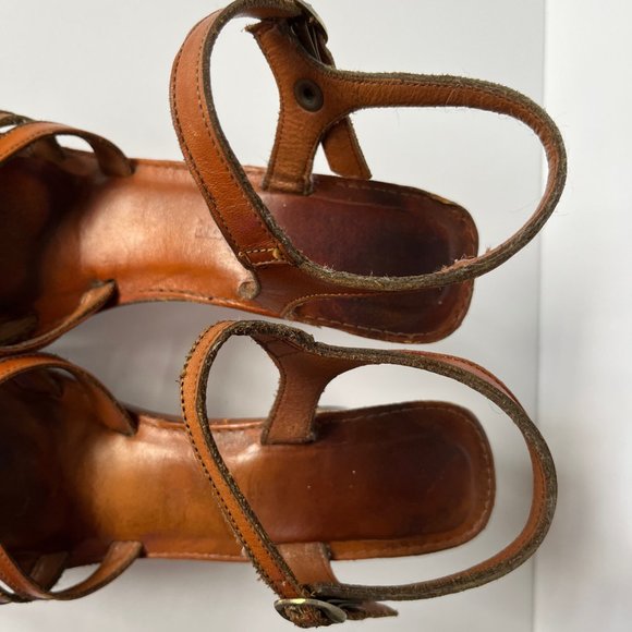 Vintage 70s Bear Traps Wooden & Leather Platform Heel Sandals Women's size 7.5 - Picture 9 of 15